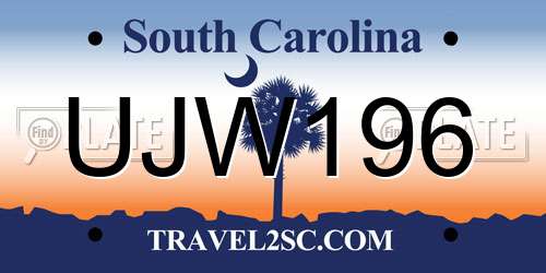 UJW196 South Carolina License Plate