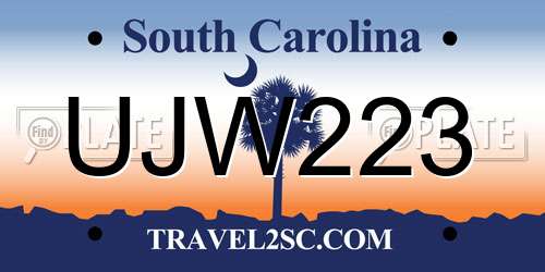 UJW223 South Carolina License Plate