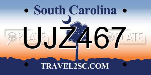UJZ467 South Carolina License Plate