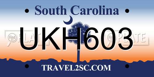 UKH603 South Carolina License Plate