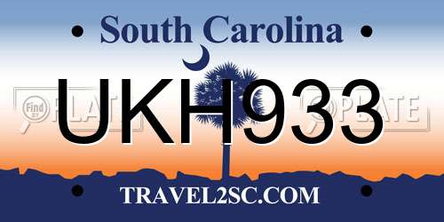 UKH933 South Carolina License Plate