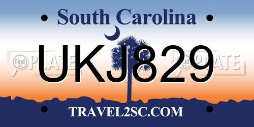 UKJ829 South Carolina License Plate