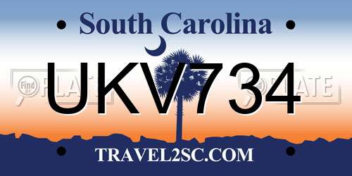 UKV734 South Carolina License Plate