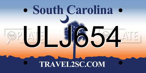 ULJ654 South Carolina License Plate