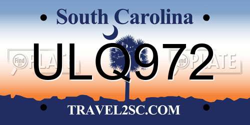 ULQ972 South Carolina License Plate