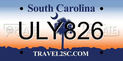 ULY826 South Carolina License Plate