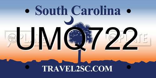UMQ722 South Carolina License Plate