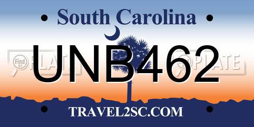 UNB462 South Carolina License Plate
