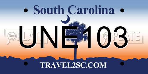 UNE103 South Carolina License Plate