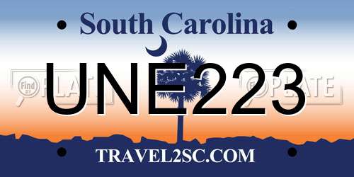 UNE223 South Carolina License Plate