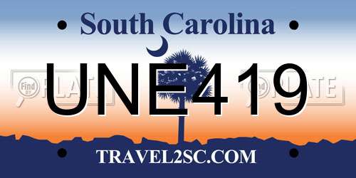 UNE419 South Carolina License Plate