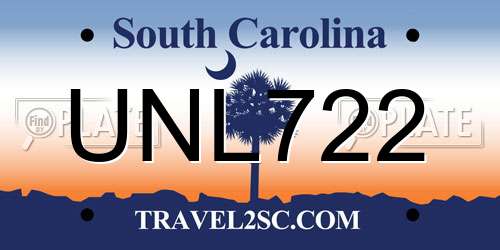 UNL722 South Carolina License Plate