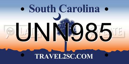 UNN985 South Carolina License Plate