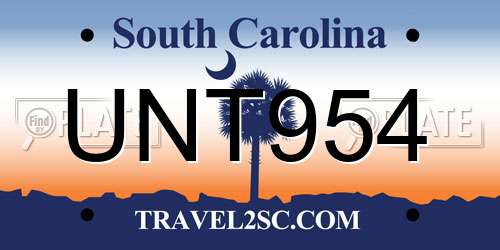 UNT954 South Carolina License Plate