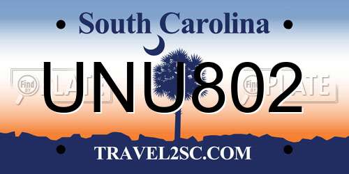 UNU802 South Carolina License Plate