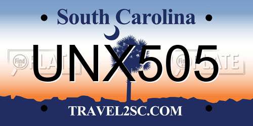 UNX505 South Carolina License Plate
