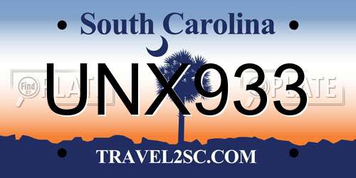 UNX933 South Carolina License Plate