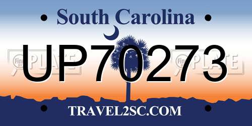 UP70273 South Carolina License Plate