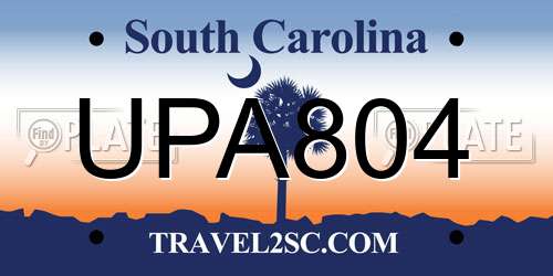 UPA804 South Carolina License Plate