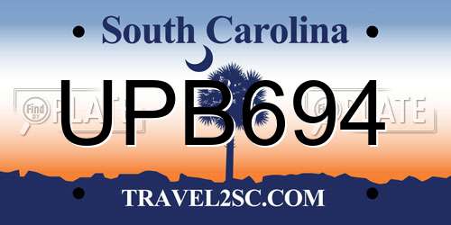 UPB694 South Carolina License Plate