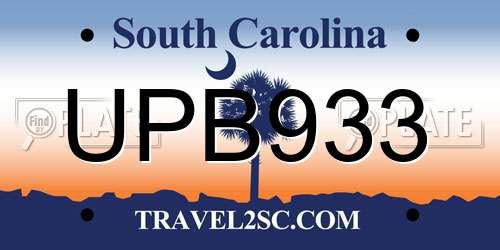 UPB933 South Carolina License Plate