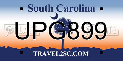 UPG899 South Carolina License Plate