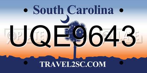 UQE9643 South Carolina License Plate