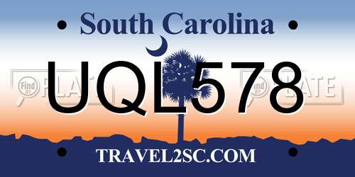 UQL578 South Carolina License Plate