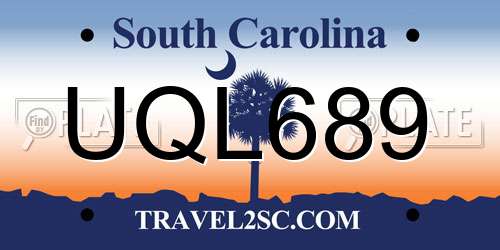 UQL689 South Carolina License Plate