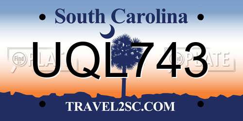 UQL743 South Carolina License Plate