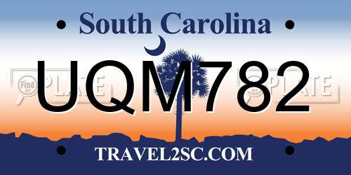 UQM782 South Carolina License Plate