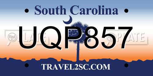 UQP857 South Carolina License Plate