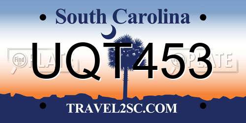UQT453 South Carolina License Plate