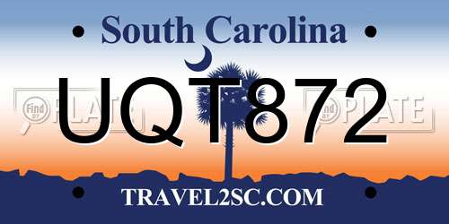 UQT872 South Carolina License Plate