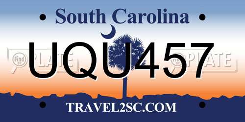 UQU457 South Carolina License Plate