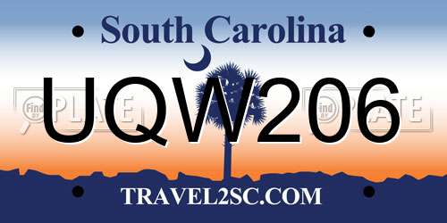 UQW206 South Carolina License Plate