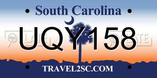 UQY158 South Carolina License Plate