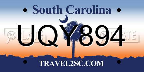 UQY894 South Carolina License Plate