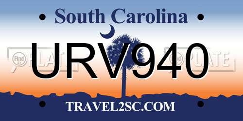 URV940 South Carolina License Plate