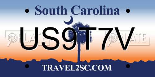 US9T7V South Carolina License Plate
