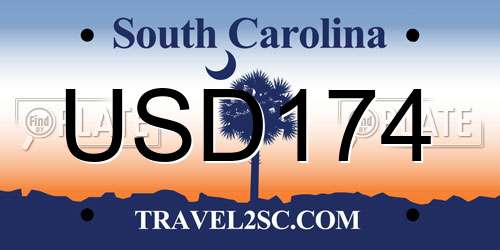 USD174 South Carolina License Plate
