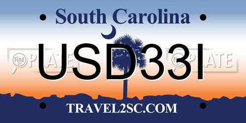 USD33I South Carolina License Plate
