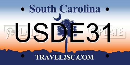 USDE31 South Carolina License Plate