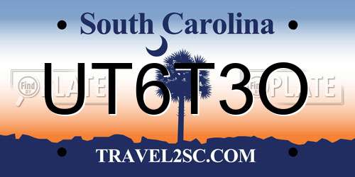 UT6T3O South Carolina License Plate