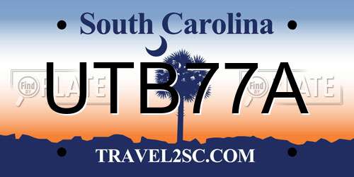UTB77A South Carolina License Plate