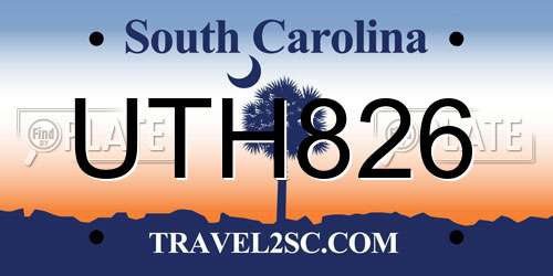 UTH826 South Carolina License Plate