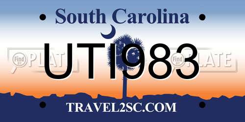 UTI983 South Carolina License Plate