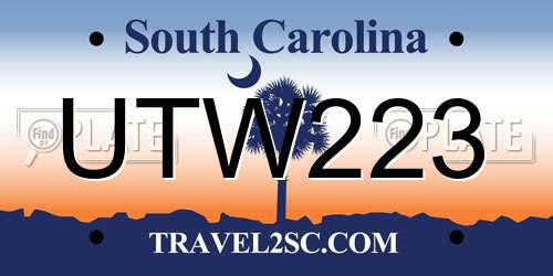 UTW223 South Carolina License Plate