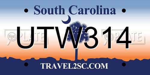 UTW314 South Carolina License Plate