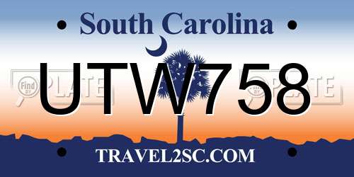 UTW758 South Carolina License Plate